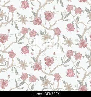 Blush Twining Chintz seamless pattern background. Stock Vector