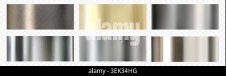 Silver gradient. Metal foil background, stainless steel chrome effect or glossy luxury pattern with grey gradation. Material samples for design. Realistic reflective highlight, vector isolated border Stock Vector