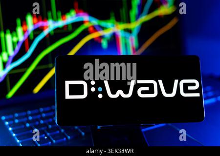 D Wave Quantum Logo Displayed On Mobile Phone With Stock Market Performance Chart Background And Trading Graph Interface Stock Photo