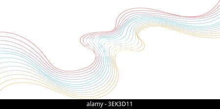 Minimalist vibrant rainbow fluid curved lines on a clean white backdrop Stock Vector