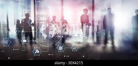 Digital Security and Global Business Network Management with Data Analytics. Stock Photo
