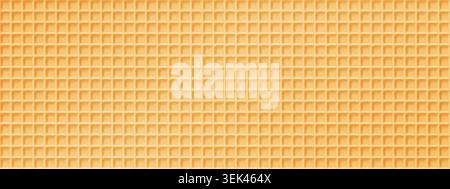 Wafer cone texture, waffle pattern bg. Creamy biscuit cookie, seamless vector. 3d candy sweet crispy structure design. Square shape dessert banner of Stock Vector