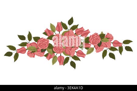A diamond-shaped arrangement of pink roses. Vector illustration isolated on a white background. Stock Vector