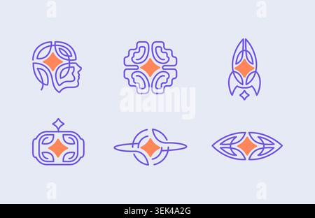 AI logo set. Creative line art illustrations for artificial intelligence. Vector collection for tech branding, AI identity. Stock Vector