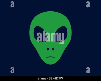 Set of space alien faces or heads with large black eyes. Green skin space aliens. Stock Vector