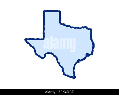 Doodle-style illustration of the Texas state map, featuring the recognizable shape of Texas in a simple, hand-drawn design. Stock Vector