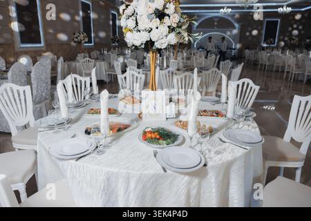 Elegant table set for a grand wedding reception Stock Photo