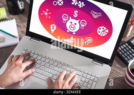 Crowdfunding concept shown on a laptop screen Stock Photo