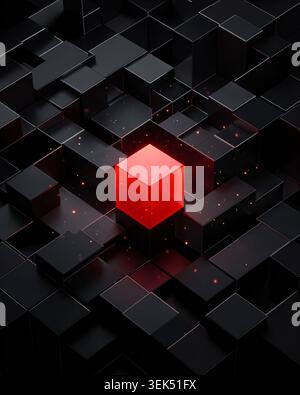 Abstract Technology Background With a red cube among others, concept of stand out of the crowd Stock Photo