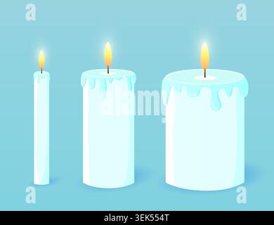 3 candles of different sizes on blue background. Vector design. Stock Vector