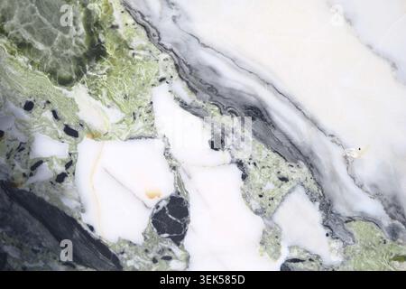 Marble surface with green and white patterns in close view Stock Photo