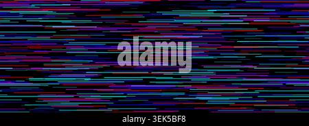 Seamless random line noise pattern. Blue red purple neon TV interference screen repeated texture. Horizontal irregular lines backdrop. Glitch or failure video effect wallpaper. Vector VHS background Stock Vector