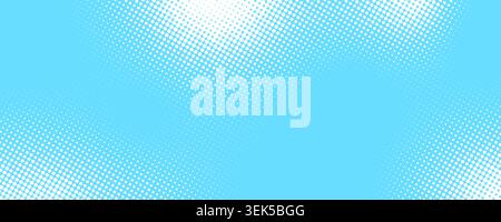 Bright blue sky halftone background. Fading retro comic gradient pattern. Pixelated dotted cloud texture overlay. Cartoon pop art grain backdrop for poster, banner, advertisement, brochure. Vector Stock Vector