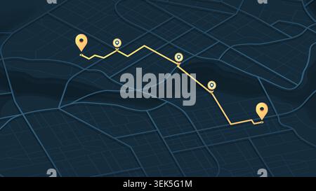 GPS navigation to pins and multiple markers on route. City map featuring directional signs, an intended goal point. Abstract plan highlights POI city Stock Vector