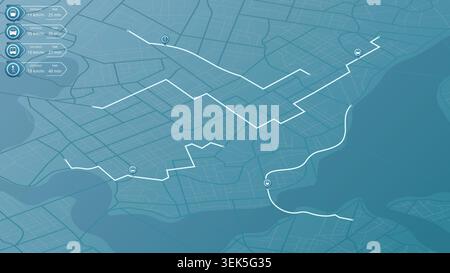 Isometric map of city with different types of transportation. Plan your trip around town to destination. Navigate the city. Vector illustration Stock Vector
