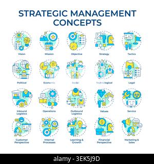 Strategic management multi color concept icons Stock Vector