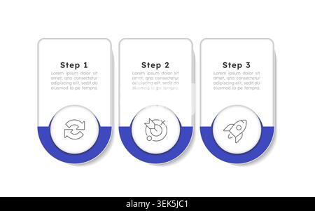 Organization development rounded blue horizontal infographic 3 steps Stock Vector