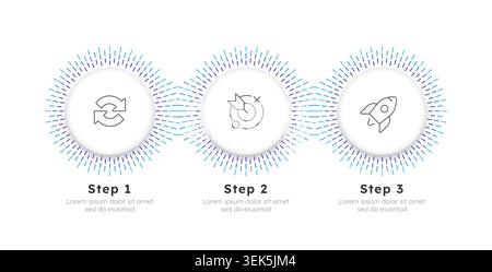 Organization development round horizontal timeline infographic 3 steps Stock Vector