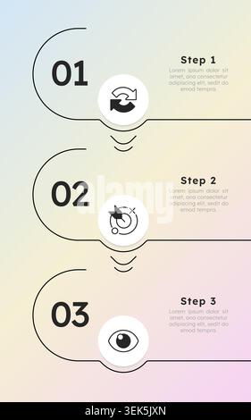 Startup development timeline rounded structure infographic 3 steps Stock Vector