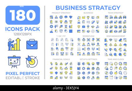 Business strategy colorful icons set collection Stock Vector