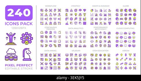 Business workflow improvement colorful icons set collection Stock Vector