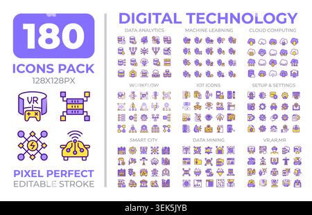 Digital technology colorful icons set collection Stock Vector