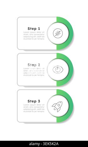 Organization development rounded green vertical infographic 3 steps Stock Vector