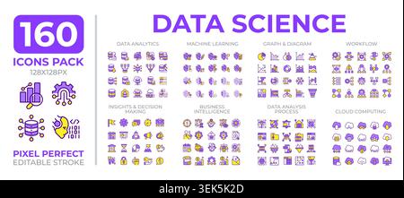Data science colorful icons set collection Stock Vector