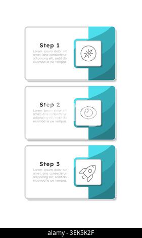 Company development rectangle green vertical infographic 3 steps Stock Vector