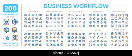 Business workflow colorful icons set collection Stock Vector
