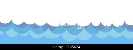Blue sea wave pattern background. Vector ocean water ripples line border. Marine decoration footer and header for summer beach resort website design Stock Vector