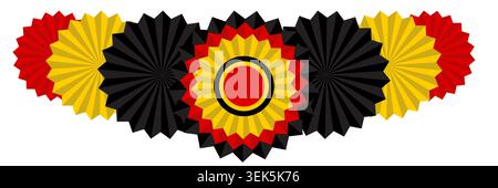 German rosette badge arrangement with round layered ribbons in black red and yellow. A central decorative emblem for celebration design and patriotic Stock Vector