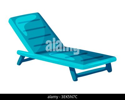 Blue teal reclining lounge chair with adjustable backrest and sturdy legs, isolated on white background, bright summer holiday relaxation design eleme Stock Vector