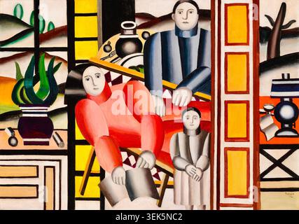 Fernand Léger (1881-1955) - The Three Figures in Front of the Garden - 1922 - Three Women by a Garden - The piece depicts three generations—a grandmother, mother, and daughter—placed between a domestic interior and a landscape. Stock Photo