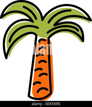 Simple doodle palm tree with green fronds and orange trunk. Stylized illustration, great for tropical or vacation themes. Perfect for websites, apps, Stock Vector
