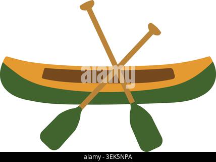 Flat illustration of a canoe seen from the side with two crossed paddles Stock Vector