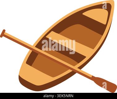 Flat illustration of a wooden rowboat angled to the side with a single oar across it Stock Vector