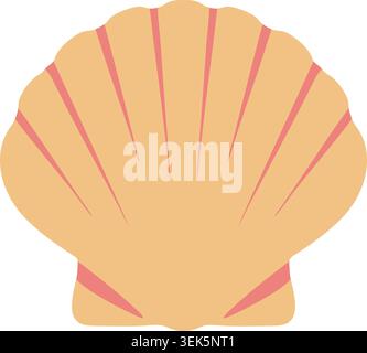 Flat illustration of a fan shaped scallop shell in soft beige and pink tones Stock Vector