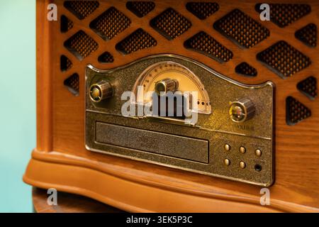 The front control panel of a vintage-style gramophone. Stock Photo