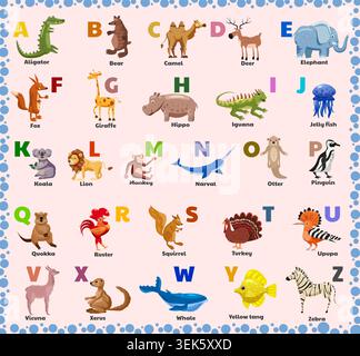 Children english animal alphabet collection Stock Vector