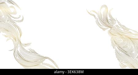 Luxury gold line wave pattern, Japanese ocean motif, flowing silk textures. Elegant vector design, abstract curves, geometric art deco elements Stock Vector