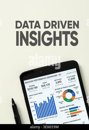 Business analytics and data driven insights concept with financial charts on digital tablet Stock Photo