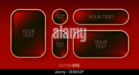 Glossy red and gold empty frames and buttons set, featuring various shapes for elegant design elements. Vector illustration Stock Vector