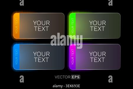 Set of four modern glowing neon banners with customizable text on a dark background. Vector illustration Stock Vector