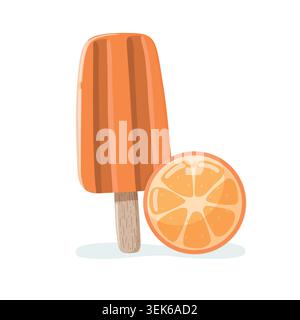 Isolated orange ice pop summer vector illustration. Refreshing orange ice lolly on wooden stick Stock Vector