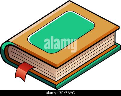 Closed book with bookmark. Cozy autumn cartoon illustration for reading, education, and lifestyle design. Stock Vector