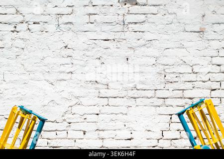 White painted brick wall, minimalist outdoor composition with copy space as background Stock Photo