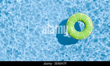 Swimming pool top view. Citrus swim ring in the empty clear pool. Top view. 3d rendering Stock Photo