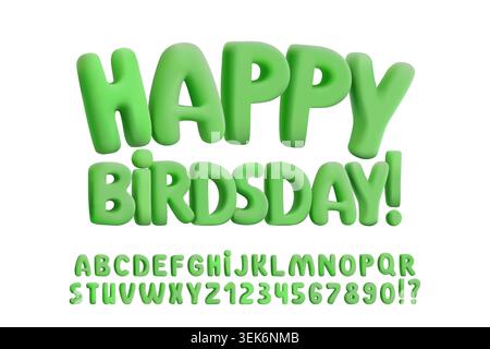 3D green balloon font, inflated bubble letters and numbers. Bold playful typography for fun kids logo, holiday party poster. Retro groovy collection Stock Vector
