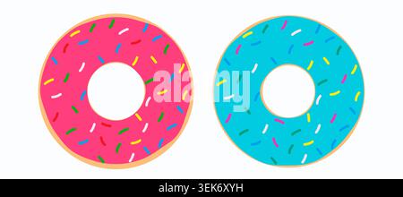 Donut top view illustration featuring a sweet glazed pastry with colorful sprinkles. Stock Vector